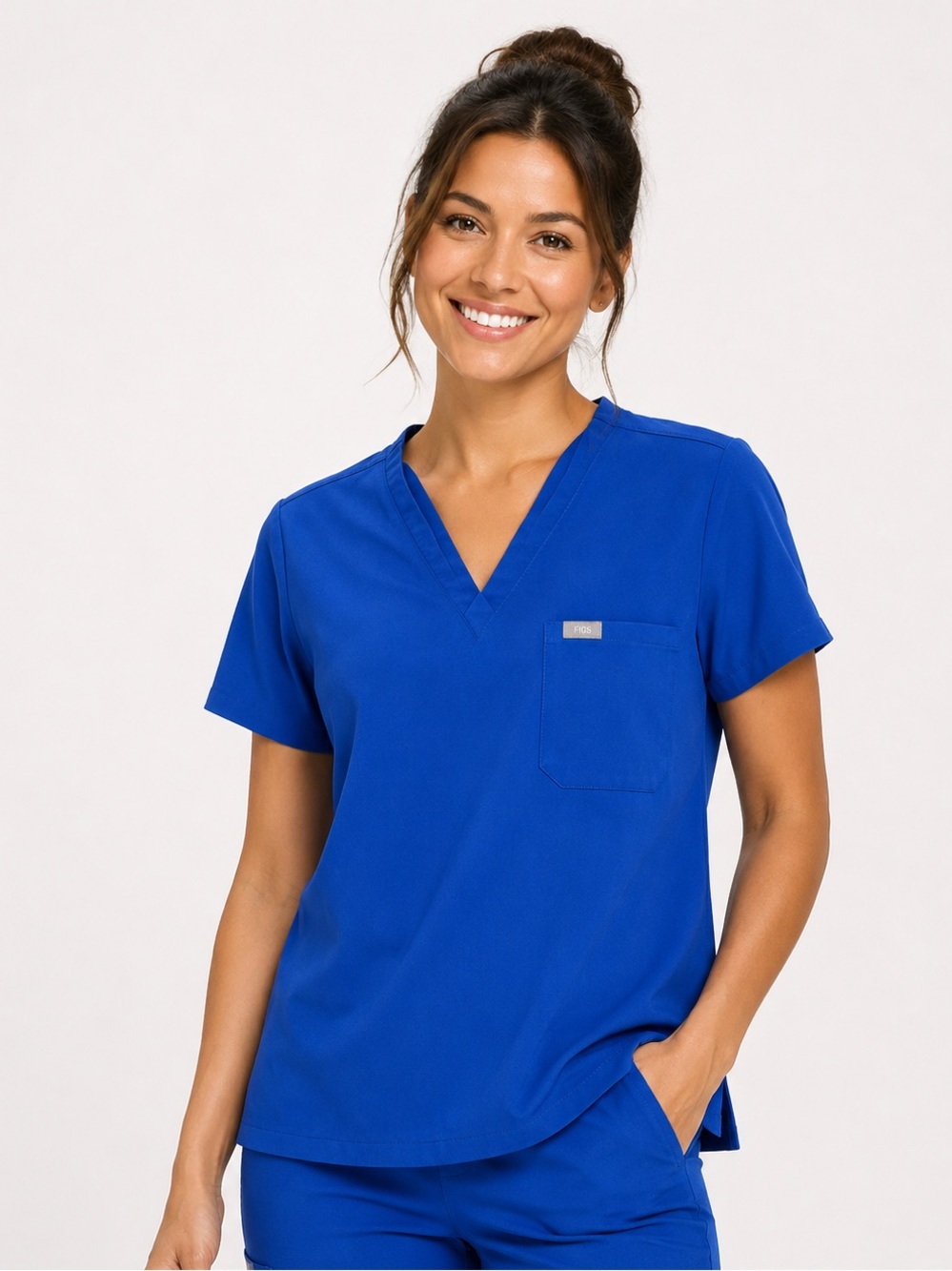 FIGS Technical Collection Royal Blue V-Neck Scrub Top Women’s Size Medium